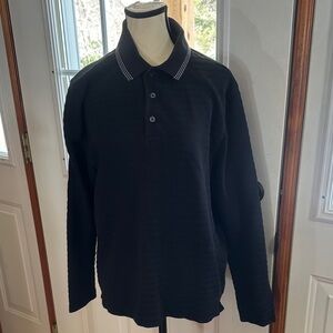 Ted Baker Black Long-Sleeve Polo with Contrast Collar Trim